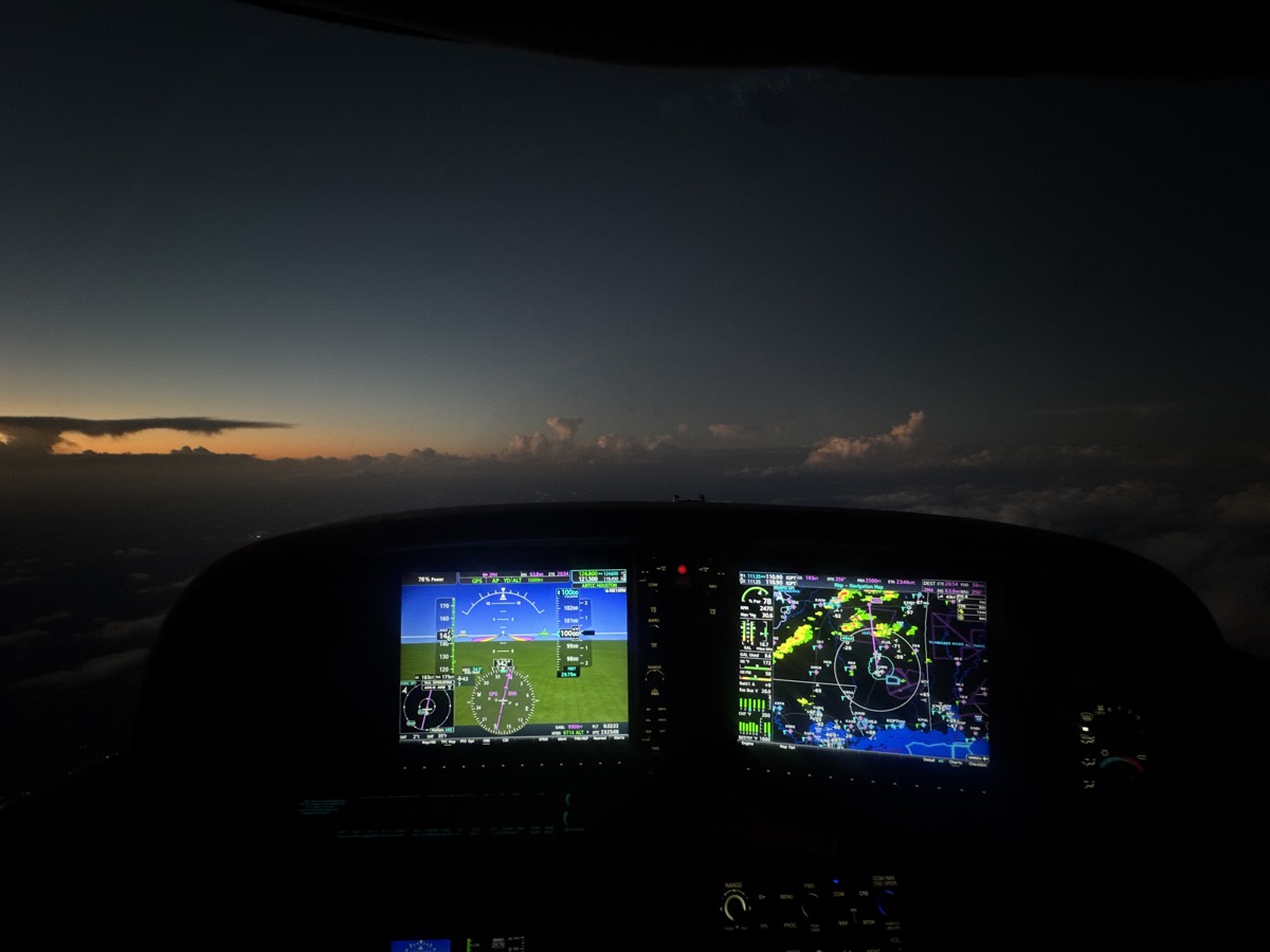 Night flight with weather on radar