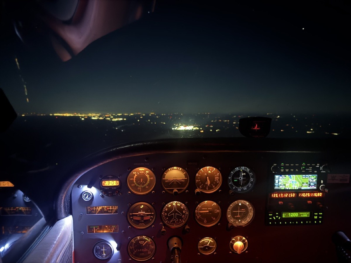 Night flight over the city